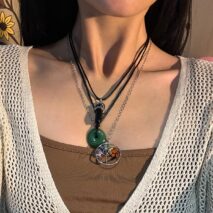 Boho Layered Healing Crystal Family Tree Pendant Wax Cord Necklace Set - ArtGalleryZen