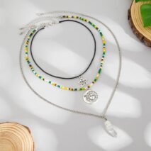 Boho Layered Healing Crystal Sun Moon Star Pendant Seed Beaded Necklace Set - ArtGalleryZen