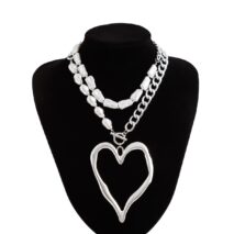 Boho Layered Heart Pendant Irregular Pearl Curb Chain Choker Necklace Set - ArtGalleryZen