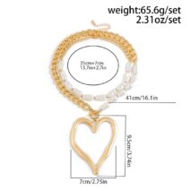 Boho Layered Heart Pendant Irregular Pearl Curb Chain Choker Necklace Set - ArtGalleryZen