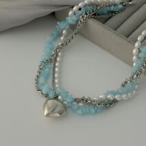Boho Layered Heart Pendant Turquoise Pearl Curb Chain Choker Necklace - ArtGalleryZen