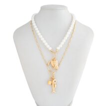 Boho Layered Key Lock Boot Lucky Horseshoe Pendant Pearl Chain Necklace Set - ArtGalleryZen