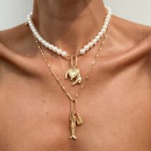 Boho Layered Key Lock Boot Lucky Horseshoe Pendant Pearl Chain Necklace Set - ArtGalleryZen