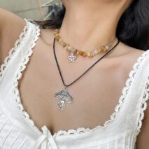 Boho Layered Mushroom Star Pendant Turquoise Stone Chain Necklace Set - ArtGalleryZen