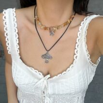 Boho Layered Mushroom Star Pendant Turquoise Stone Chain Necklace Set - ArtGalleryZen