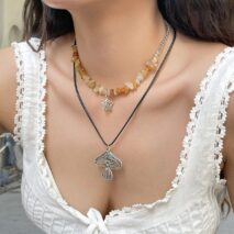 Boho Layered Mushroom Star Pendant Turquoise Stone Chain Necklace Set - ArtGalleryZen