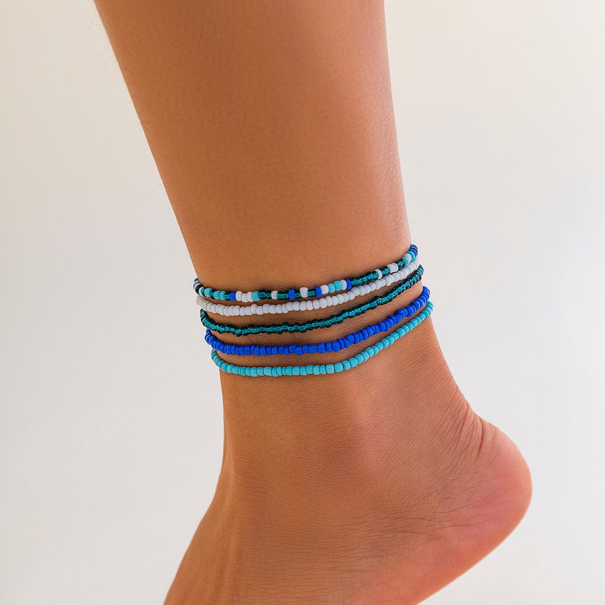 Boho Layered Ocean Style Crystal Beaded Stackable Anklet Set - ArtGalleryZen