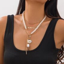 Boho Layered Pearl Tassel Herringbone Cable Chain Y Necklace - ArtGalleryZen
