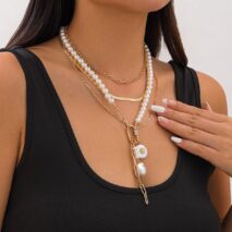 Boho Layered Pearl Tassel Herringbone Cable Chain Y Necklace - ArtGalleryZen