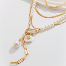 Boho Layered Pearl Tassel Herringbone Cable Chain Y Necklace - ArtGalleryZen