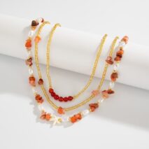 Boho Layered Pearl Turquoise Stone Seed Beaded Necklace Set - ArtGalleryZen