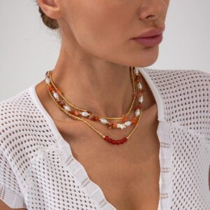 Boho Layered Pearl Turquoise Stone Seed Beaded Necklace Set - ArtGalleryZen
