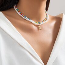 Boho Layered Seed Bead Starfish Pendant Pearl Chain Necklace Set - ArtGalleryZen