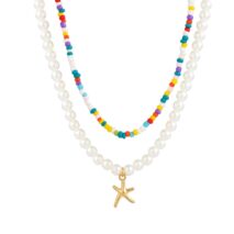 Boho Layered Seed Bead Starfish Pendant Pearl Chain Necklace Set - ArtGalleryZen