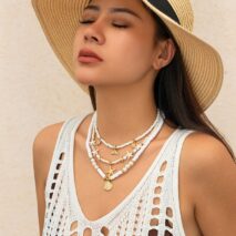 Boho Layered Shell Starfish Mermaid Pendant Pearl Seed Bead Necklace Set - ArtGalleryZen