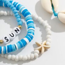 Boho Layered Shell Starfish Polymer Clay Letter Beaded Bracelet Set - ArtGalleryZen