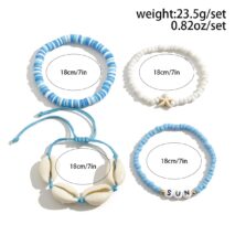 Boho Layered Shell Starfish Polymer Clay Letter Beaded Bracelet Set - ArtGalleryZen
