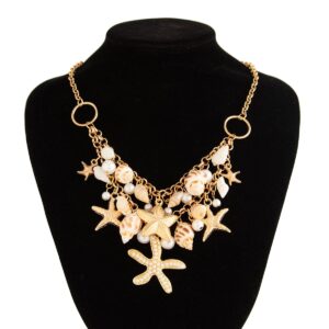 Boho Layered Starfish Pearl Natural Conch Charm Necklace Bracelet - ArtGalleryZen