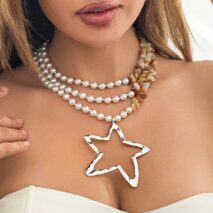 Boho Layered Star Pendant Turquoise Pearl Chain Necklace - ArtGalleryZen