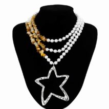 Boho Layered Star Pendant Turquoise Pearl Chain Necklace - ArtGalleryZen