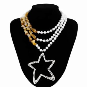 Boho Layered Star Pendant Turquoise Pearl Chain Necklace - ArtGalleryZen