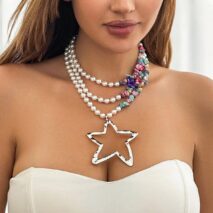 Boho Layered Star Pendant Turquoise Pearl Chain Necklace - ArtGalleryZen