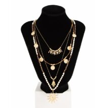 Boho Layered Sun Hamsa Textured Round Disk Pendant Seed Beaded Necklace Set - ArtGalleryZen