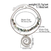 Boho Layered Textured Spiral Pendant Turquoise Stone Chain Velvet Necklace Set - ArtGalleryZen