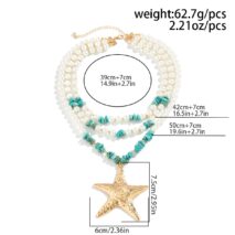 Boho Layered Textured Star Pendant Turquoise Pearl Chain Necklace - ArtGalleryZen