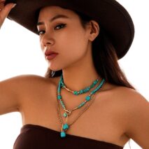 Boho Layered Toggle Clasp Turquoise Pendant Cable Chain Necklace Set - ArtGalleryZen