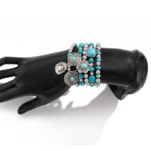 Boho Layered Turquoise Inlaid Flower Round Disk Charm Ball chain Bracelet Set - ArtGalleryZen