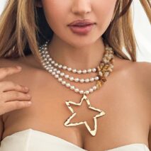 Boho Layered Turquoise Pearl Chain Gold Plated Star Pendant Necklace - ArtGalleryZen