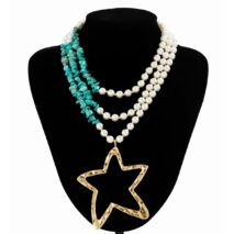 Boho Layered Turquoise Pearl Chain Gold Plated Star Pendant Necklace - ArtGalleryZen