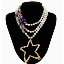 Boho Layered Turquoise Pearl Chain Gold Plated Star Pendant Necklace - ArtGalleryZen