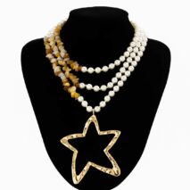 Boho Layered Turquoise Pearl Chain Gold Plated Star Pendant Necklace - ArtGalleryZen