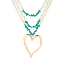 Boho Layered Turquoise Pearl Chain Heart Pendant Choker Necklace - ArtGalleryZen