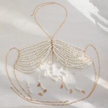 Boho Metallic Feather Tassel Pearl Beaded Lingerie Halter Top Backless Bra - ArtGalleryZen