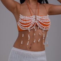 Boho Metallic Feather Tassel Pearl Beaded Lingerie Halter Top Backless Bra - ArtGalleryZen