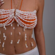 Boho Metallic Feather Tassel Pearl Beaded Lingerie Halter Top Backless Bra - ArtGalleryZen