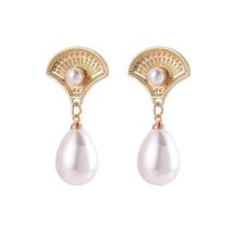 Boho Metallic Shell Dangle Pearl Earrings - ArtGalleryZen
