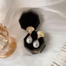 Boho Metallic Shell Dangle Pearl Earrings - ArtGalleryZen