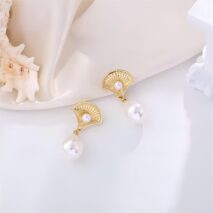 Boho Metallic Shell Dangle Pearl Earrings - ArtGalleryZen