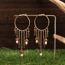 Boho Mushroom Tassel Dangle Hoop Earrings - ArtGalleryZen