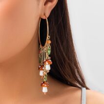 Boho Mushroom Tassel Dangle Hoop Earrings - ArtGalleryZen