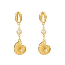 Boho Pearl Charm Metallic Conch Shell Earrings - ArtGalleryZen