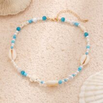 Boho Pearl Crystal Beaded Conch Turtle Necklace - ArtGalleryZen