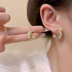 Boho Pearl Inlaid Moon Phase Star Dangle Earrings - ArtGalleryZen