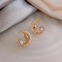 Boho Pearl Inlaid Moon Phase Star Dangle Earrings - ArtGalleryZen