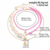 Boho Pink Conch Starfish Turtle Pendant Seed Bead Necklace Set - ArtGalleryZen