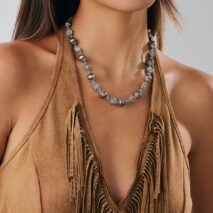 Boho Rhinestone Turquoise Flower Antique Silver Beaded Chain Necklace - ArtGalleryZen
